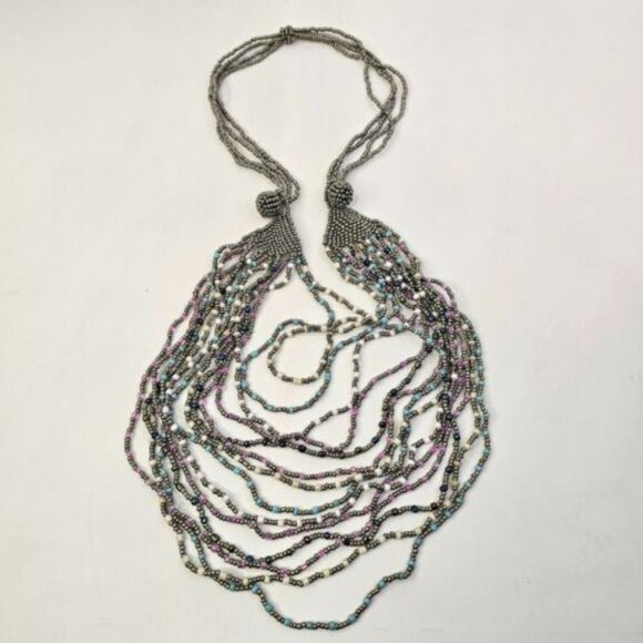 Necklace Costume Women Jewelry Multi Layered Gray Soft Colors Beaded - Picture 6 of 9